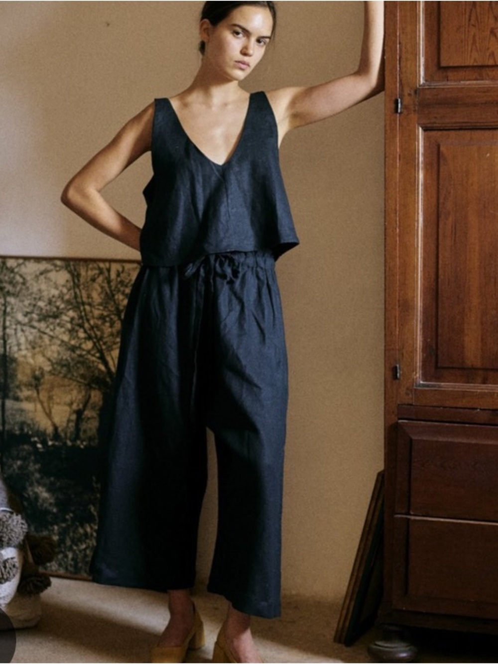 OZMA Petra Black Wide-Leg Linen Pants black L